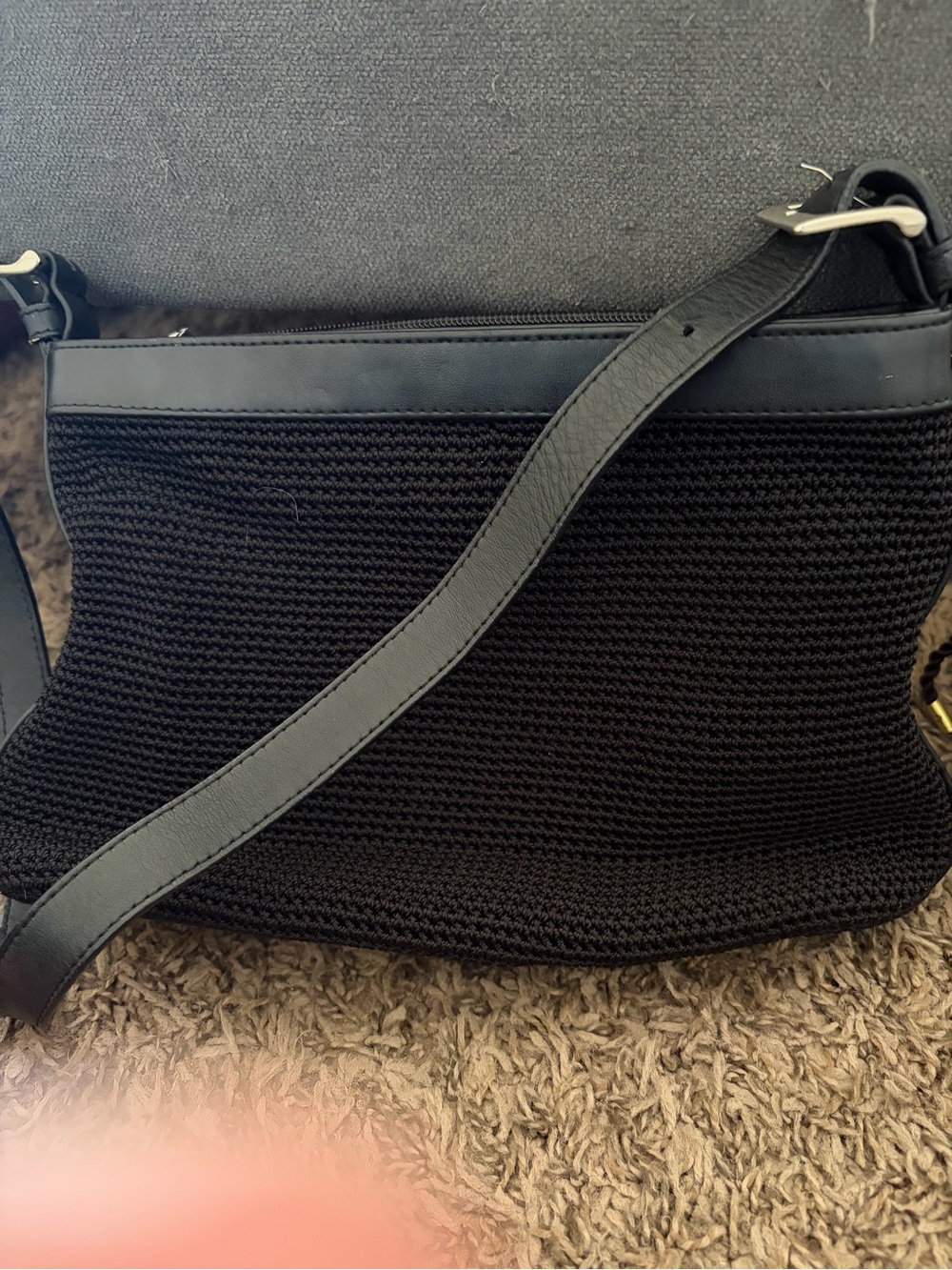 The Sak Black Knit Shoulder Bag with Leather Trim